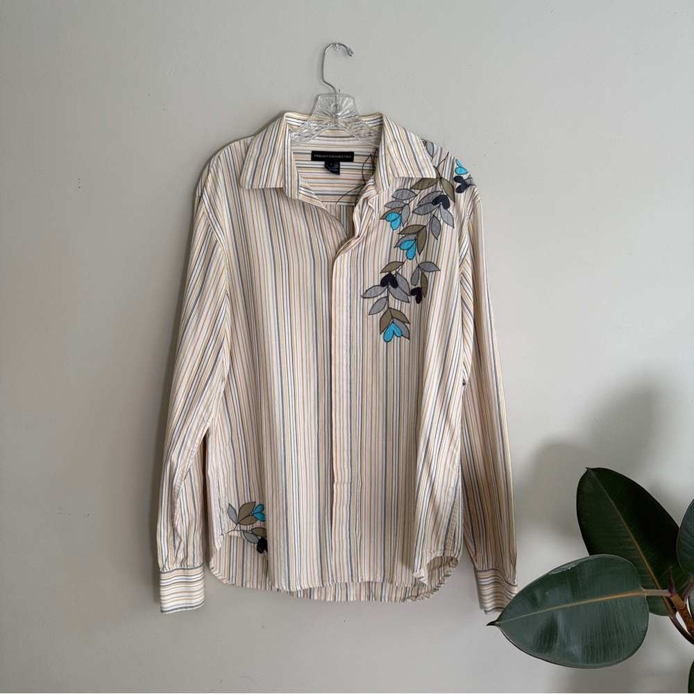 French Connection Floral Embroidered Shirt Mens Us Size L Coastal Country Cowboy View 5
